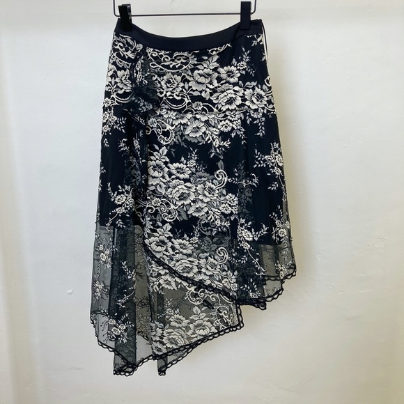 Black Lace Asymmetric Skirt - Picture 2 of 4